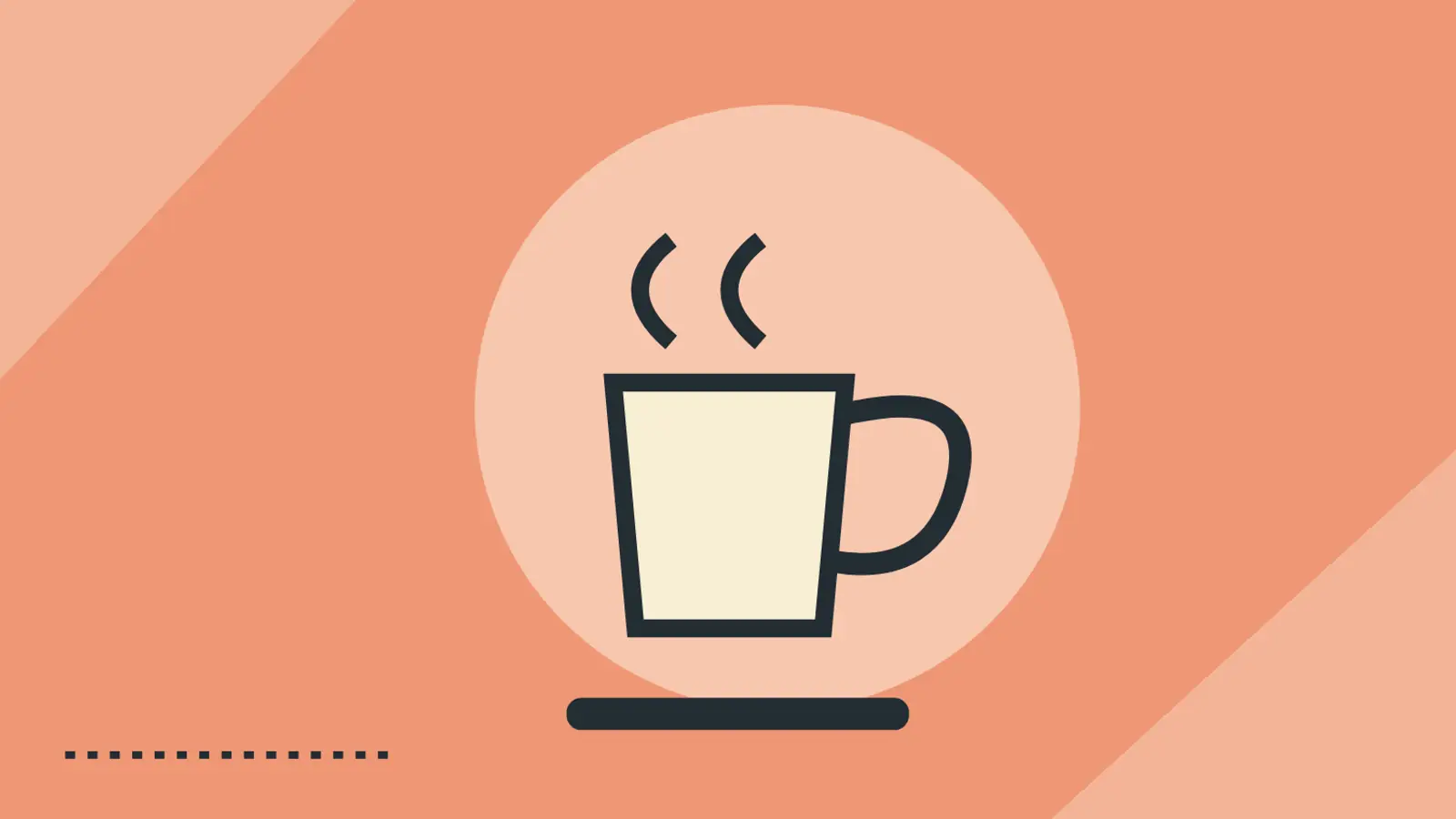 Ad Agency Panic: a cream cup with two steam curls sits inside a peach circle on an orange background.