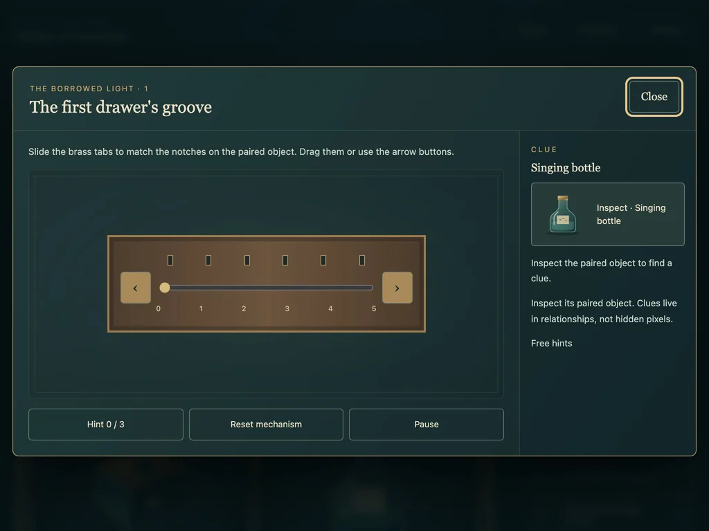 Cabinet of Curiosities on a tablet-width screen