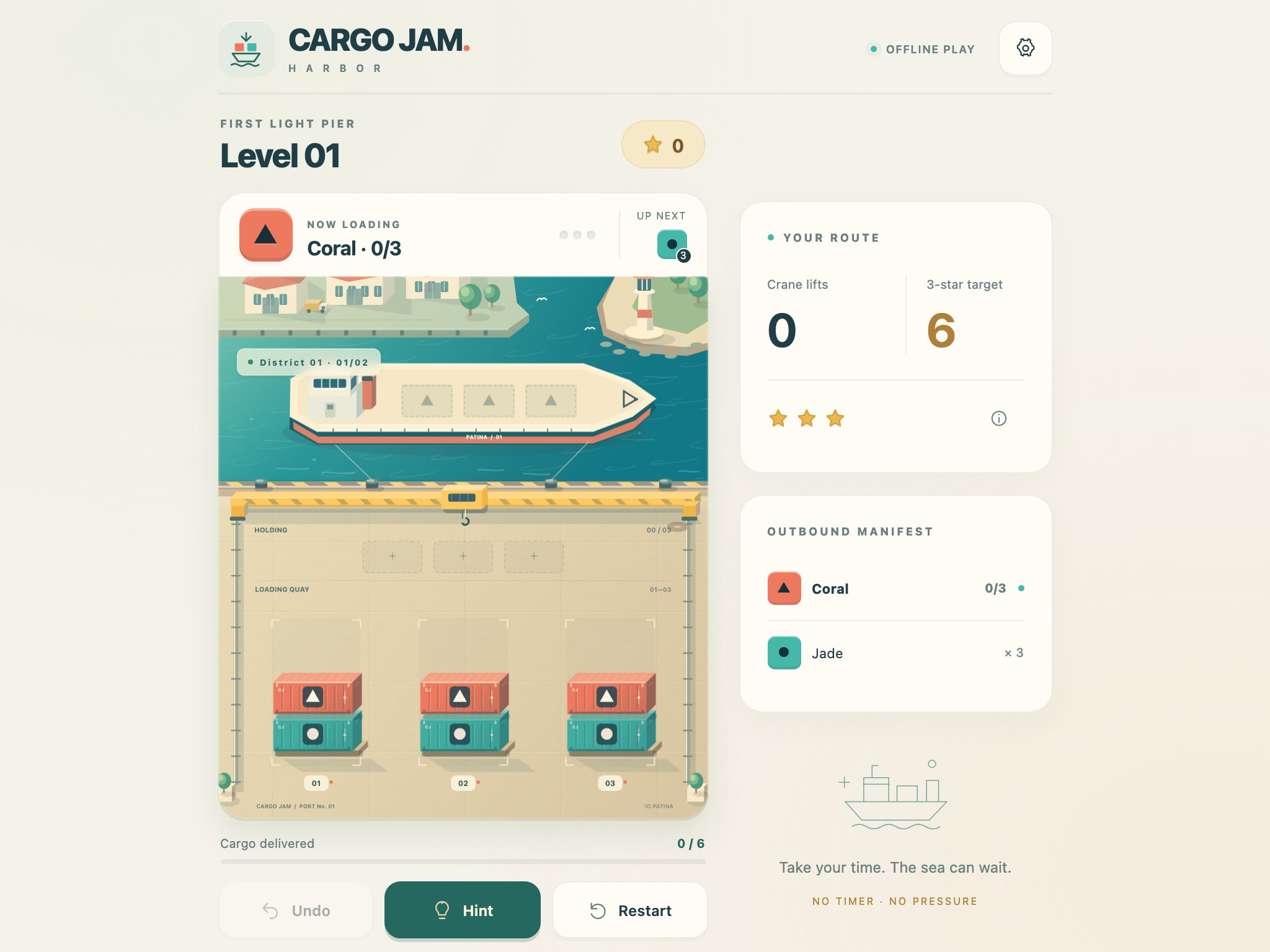 Cargo Jam on a tablet-width screen