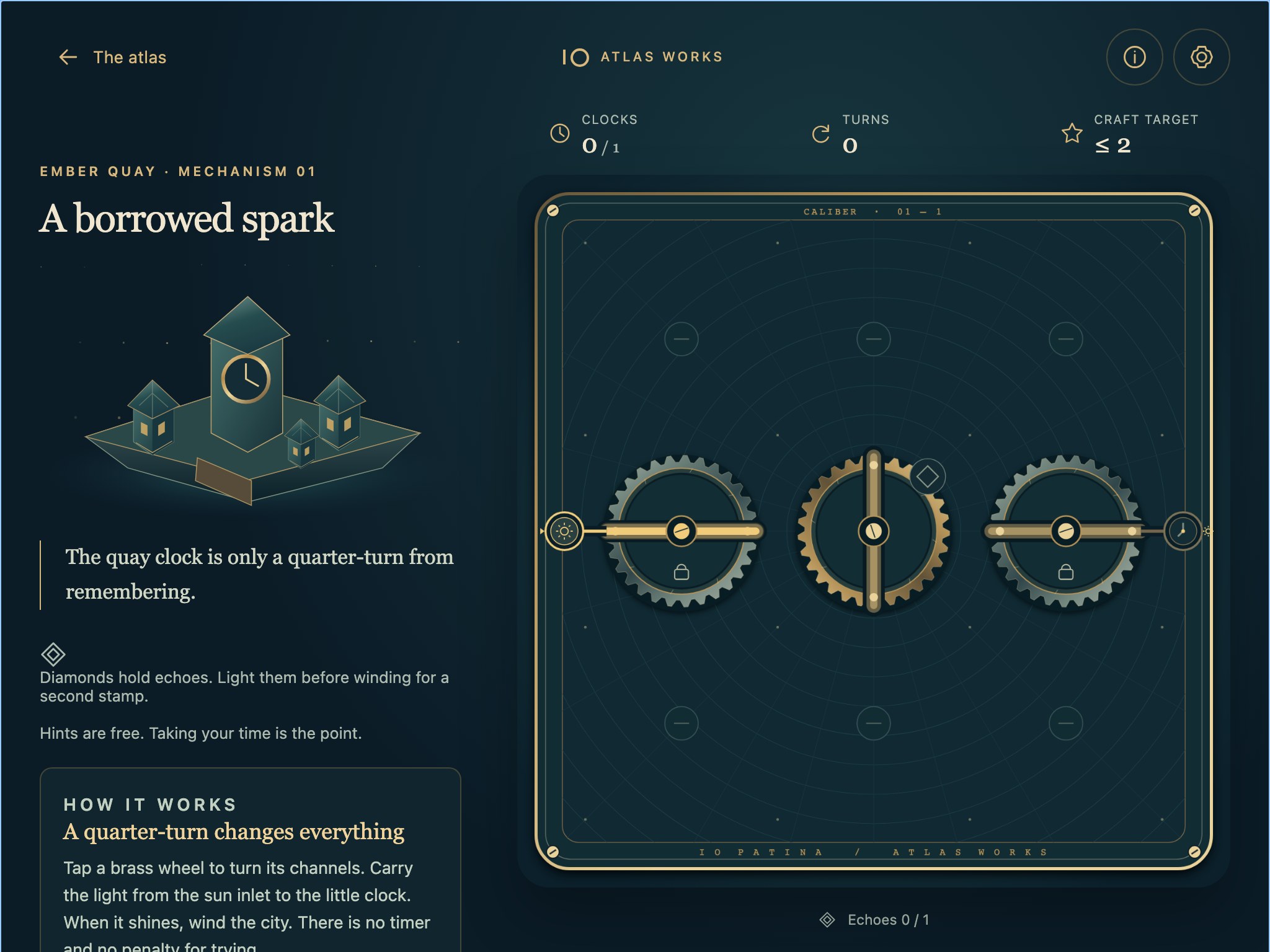 The Clockmaker's Atlas on a tablet-width screen