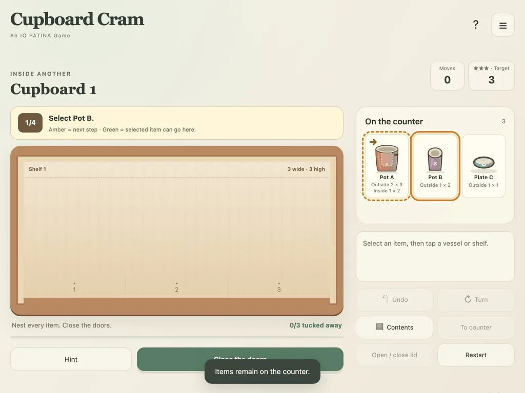 Cupboard Cram on a tablet-width screen