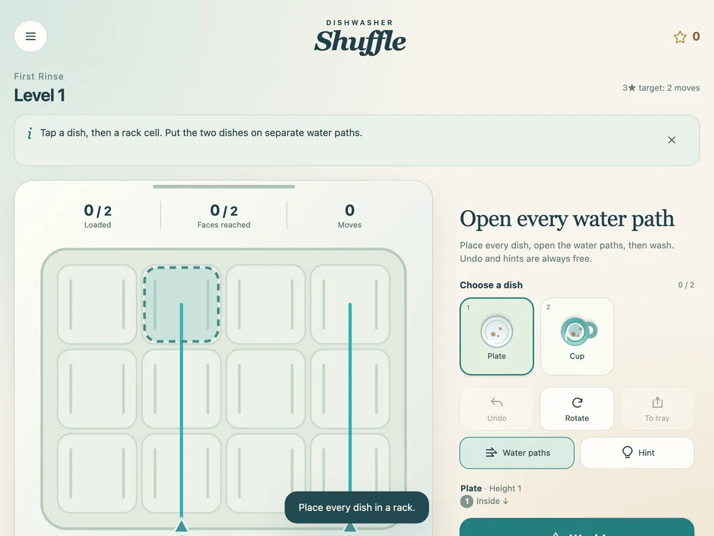 Dishwasher Shuffle on a tablet-width screen