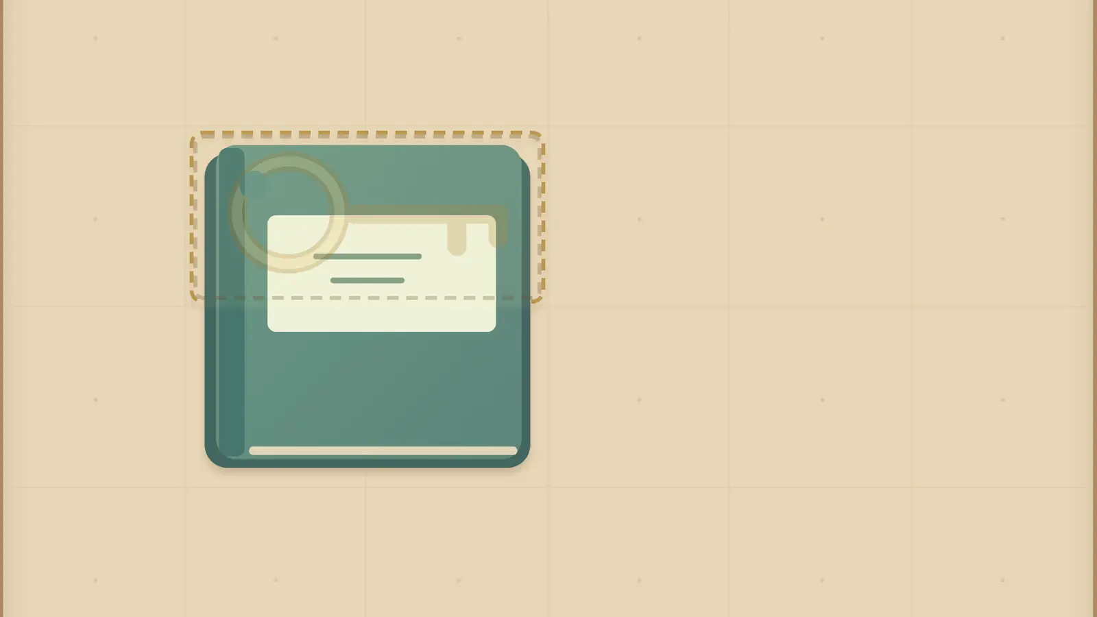 Drawer Rescue: a green notebook overlaps a dashed rectangular outline on a beige drawer grid.