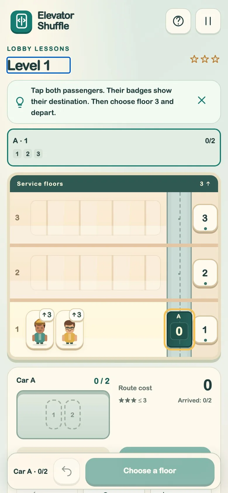 Elevator Shuffle on a phone screen, with the shaft scrolling vertically