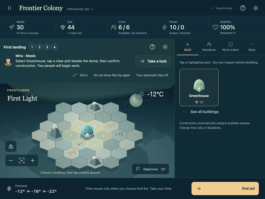 Frontier Colony on a tablet-width screen