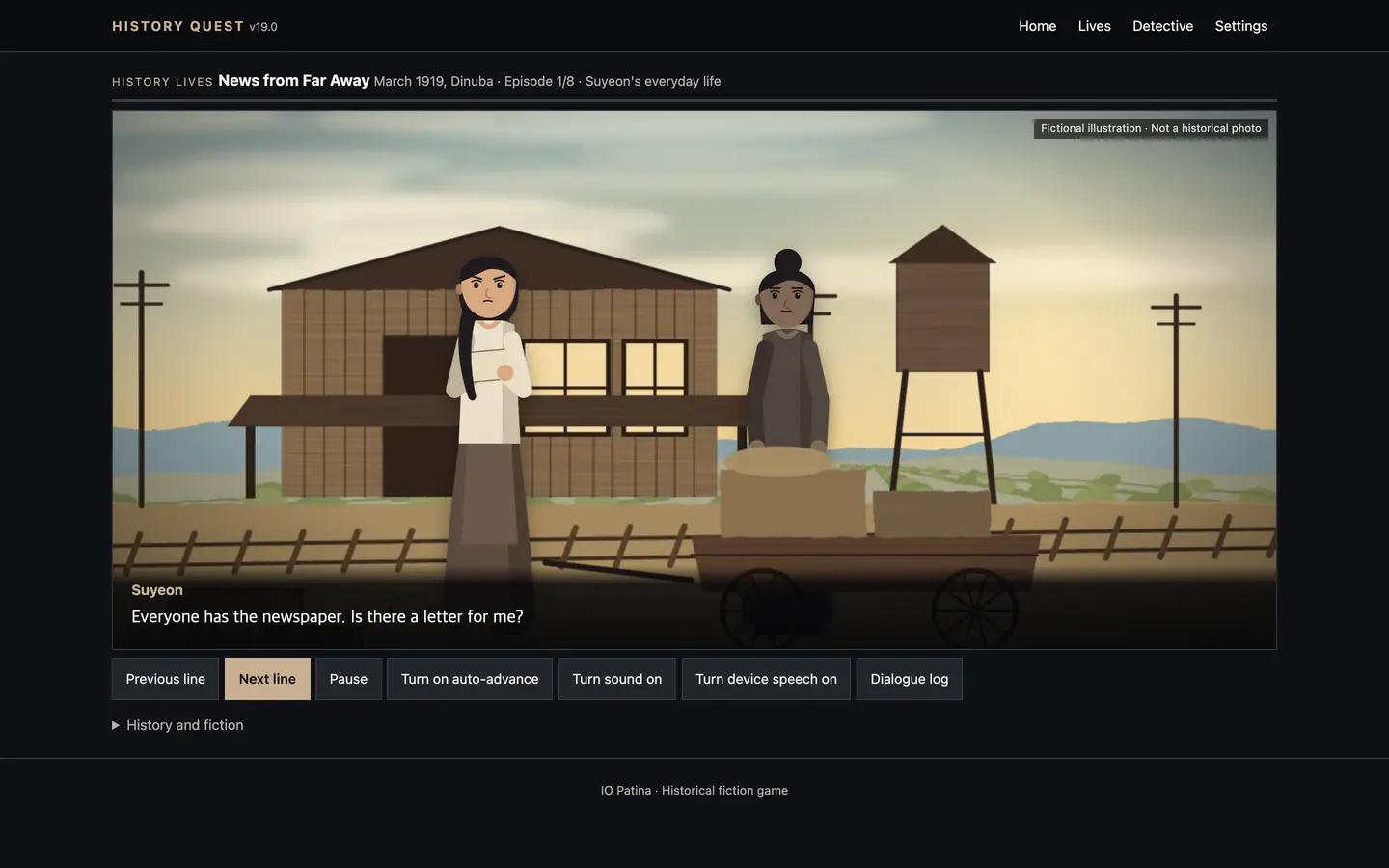 An illustrated story scene in History Lives.