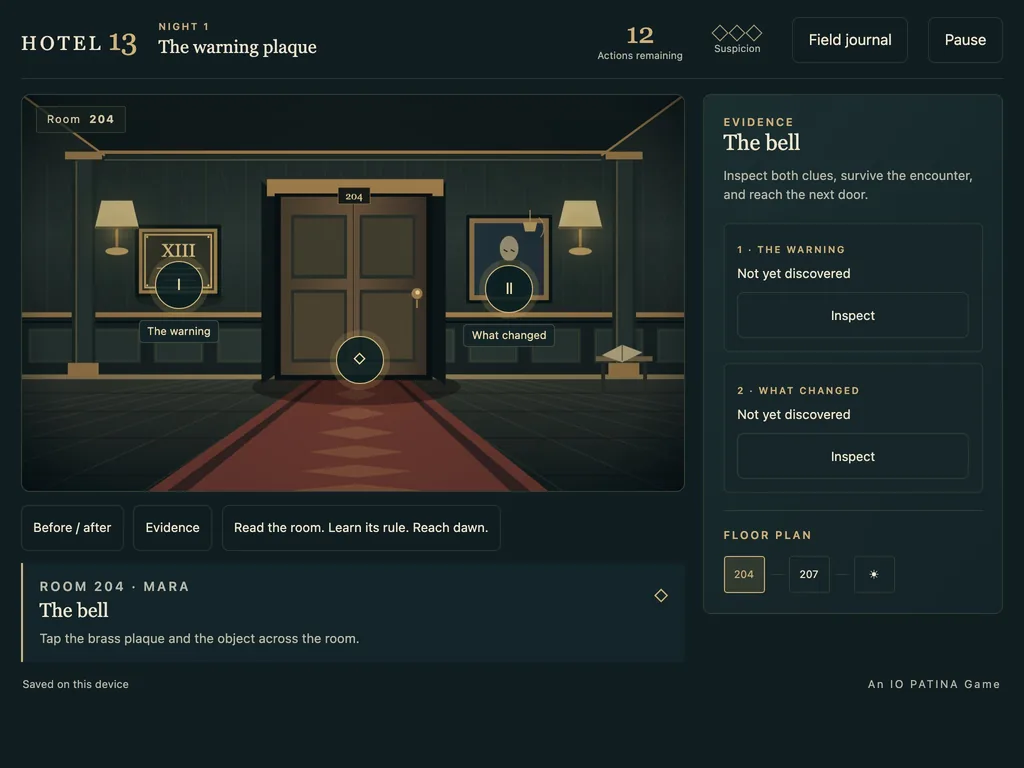 Hotel 13 on a tablet-width screen