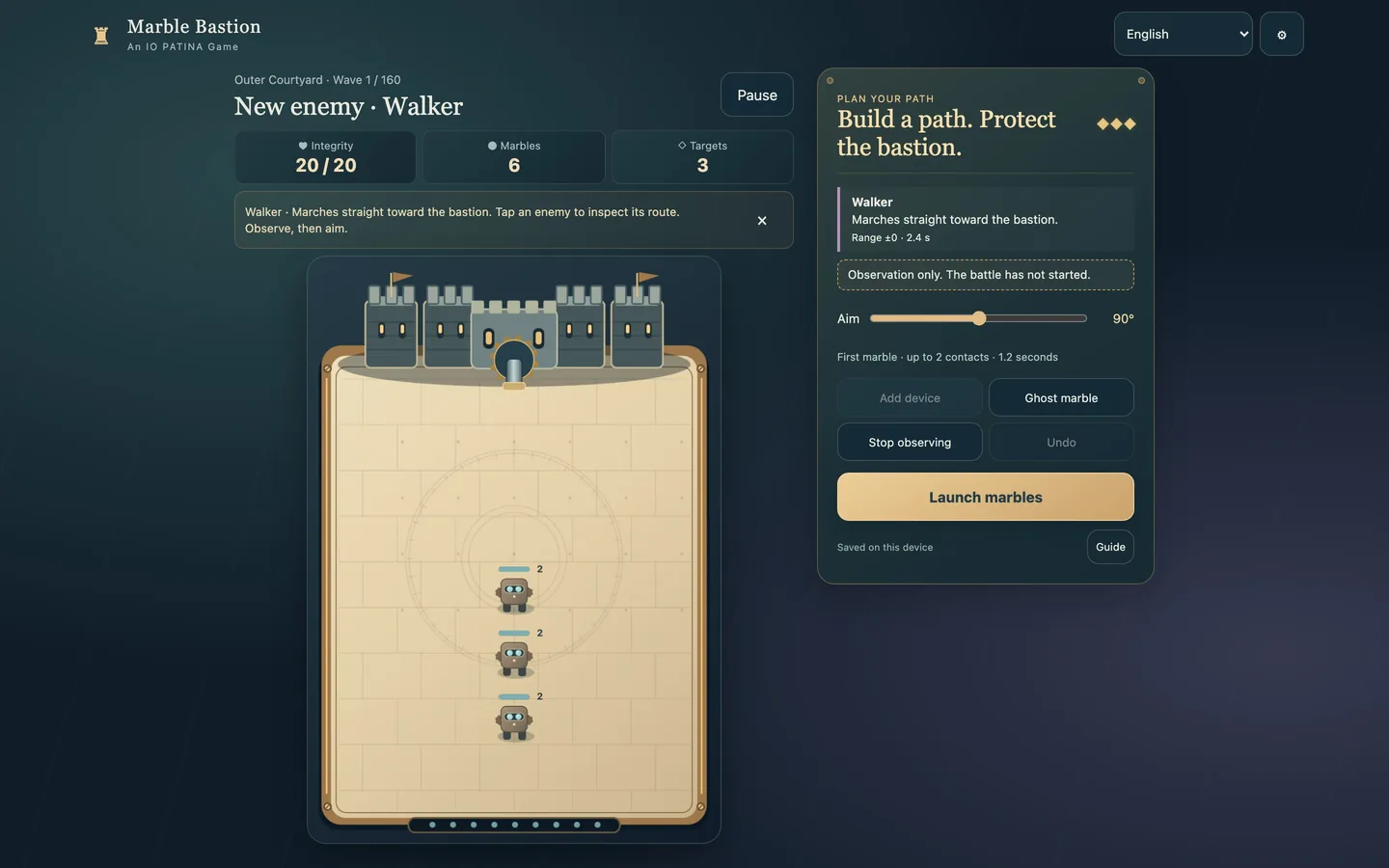 The fortress board on a desktop screen, with the launcher, placed devices and the editing panel beside it