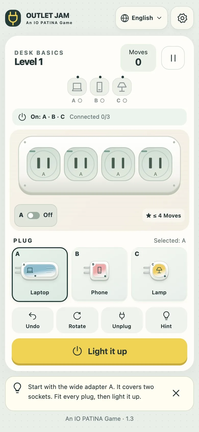 Outlet Jam on a phone screen, with the strip and the plug tray stacked in one column