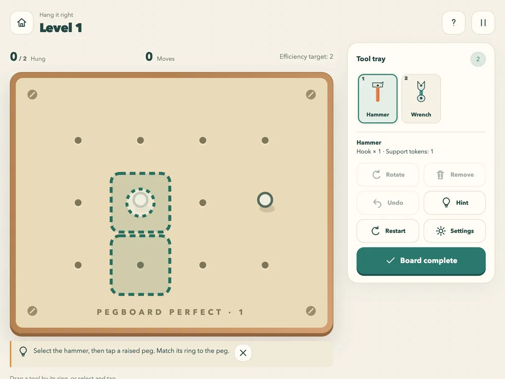 Pegboard Perfect on a tablet-width screen