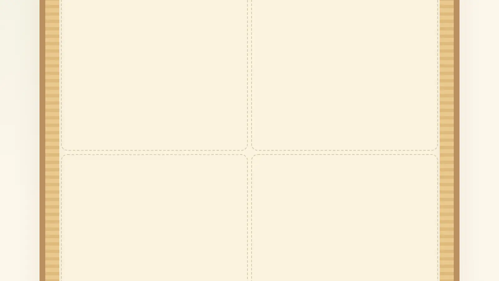 Picnic Pack: four empty cream compartments with dashed rounded borders inside a wooden basket rim