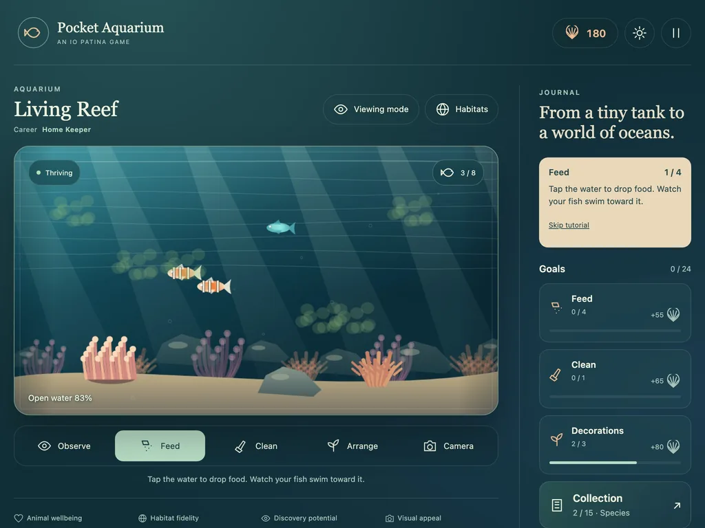 Pocket Aquarium on a tablet-width screen