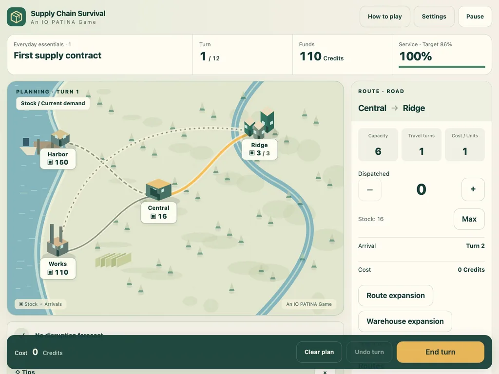 Supply Chain Survival on a tablet-width screen