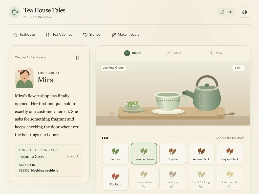 Tea House Tales on a tablet-width screen