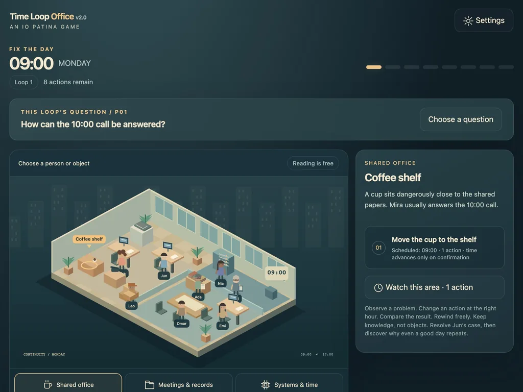 Time Loop Office on a tablet-width screen
