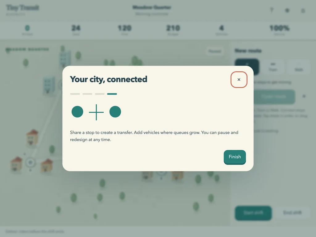 Tiny Transit District on a tablet-width screen