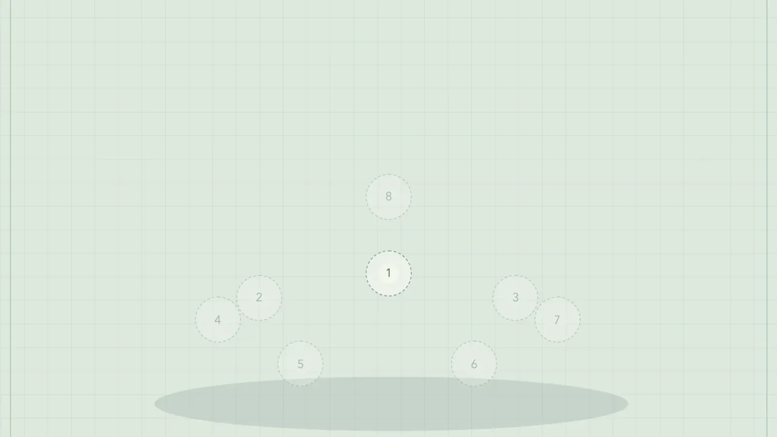 Toy Factory: faint numbered circles hover over an oval shadow on an otherwise empty mint green grid